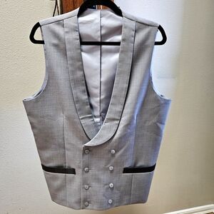 Gray Double-Breasted Shawl Collar Vest